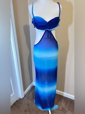 Blue Ombre Cutout Maxi Swim Cover-Up